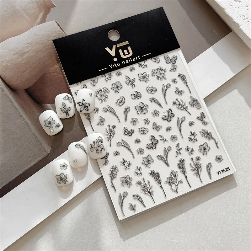 Exquisite Flower Butterfly Nail Art Stickers For Women Girls Vintage Self-Adhesive Nail Stickers DIY Decoration Stickers Gifts