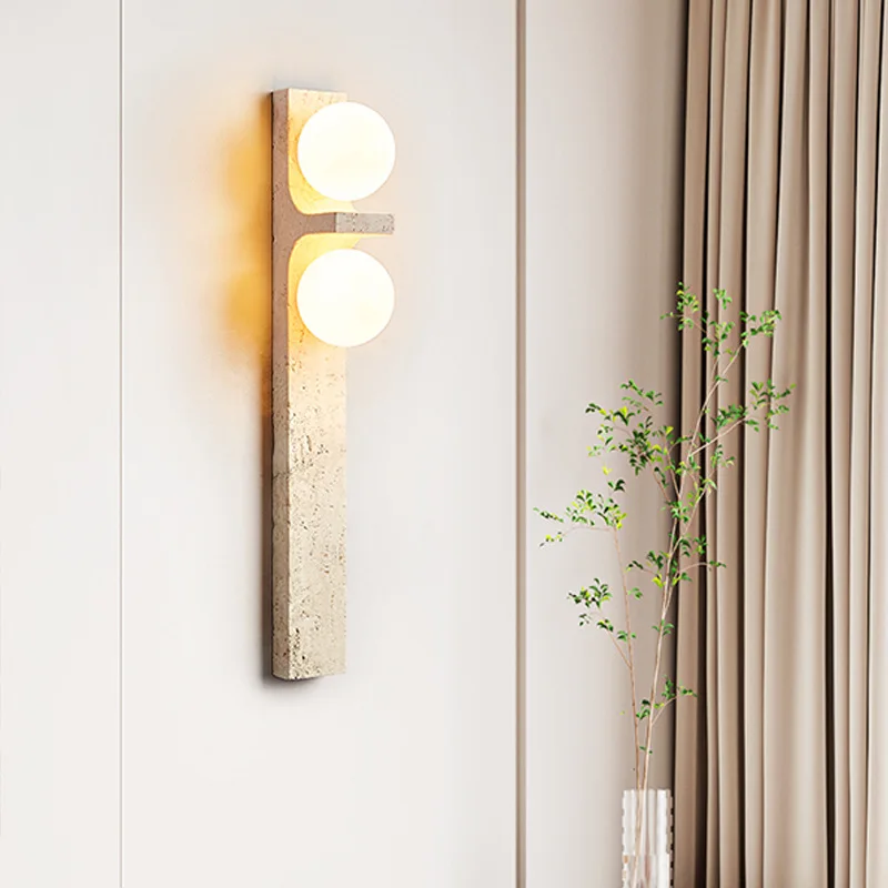 Japanese Retro Bedside Wall Lamp Yellow Cave Stone Living Room Sofa TV Background Wall Light Staircase Hallway Lamp