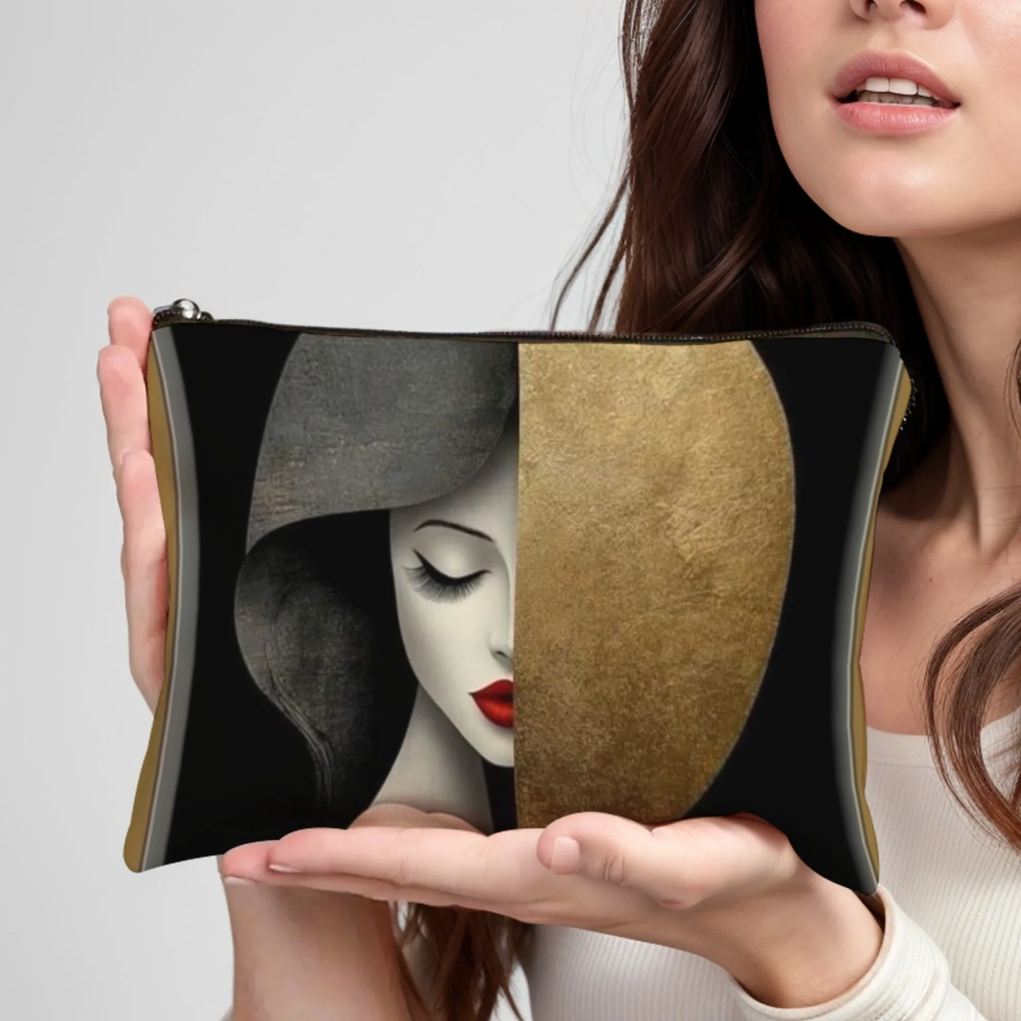 حقيبة مكياج بلاك آرت جيرل خفيفة الوزن ومحمولة لمستحضرات التجميل مع سحاب إغلاق مثالية لهدايا عيد الميلاد وأعياد الميلاد للنساء