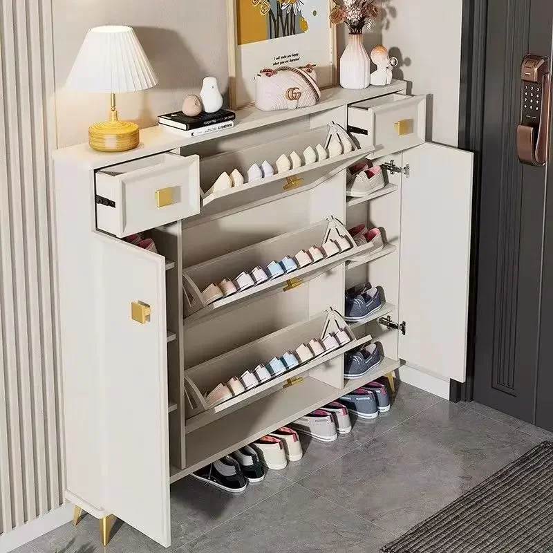 Wooden Shoe Racks Modern Design Cabinet Adjustable Shoe Cabinet Sliding Door Shoe Rack for Living Room