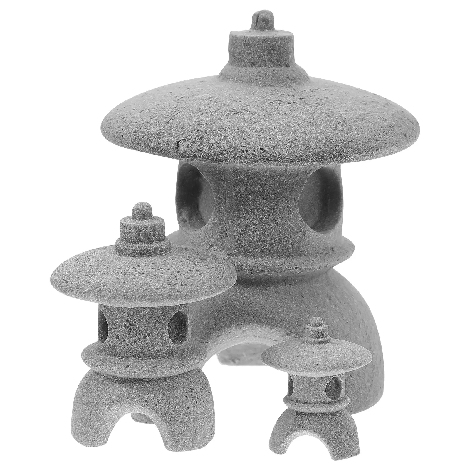 3Pcs Sandstone Pagoda Landscape Ornament for Garden Bonsai Zen Micro Landscape Tabletop Aquarium Fish Tank Decor Mini Pavilion