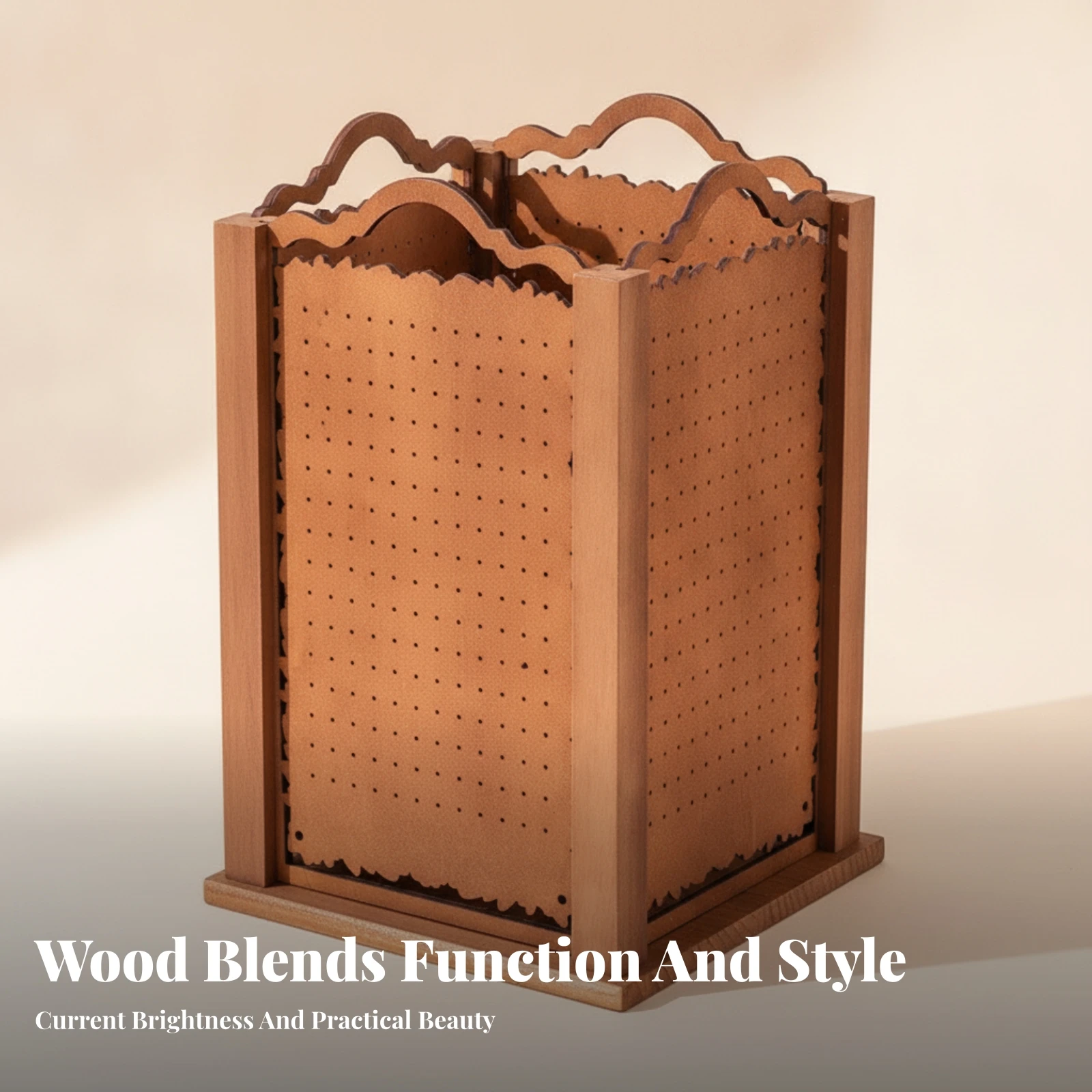 Four-Sided Jewelry Display Store Fixture Wooden Earring Stand Rotating Jewelry Display Stand Square Base Perforated