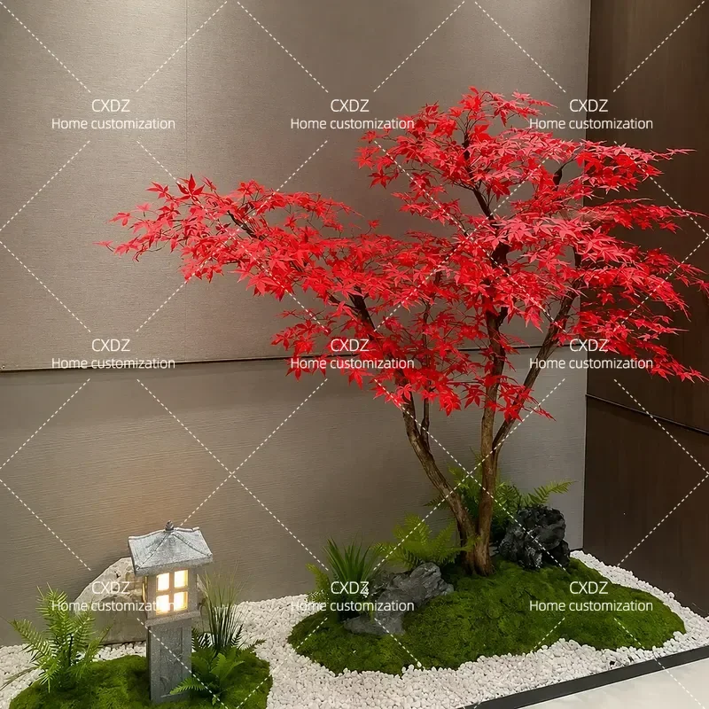Artificial Red Maple Tree Fake Green Plant Floor to Ceiling Decor for Mall Hotel Lobby Indoor Outdoor Landscaping Decoration
