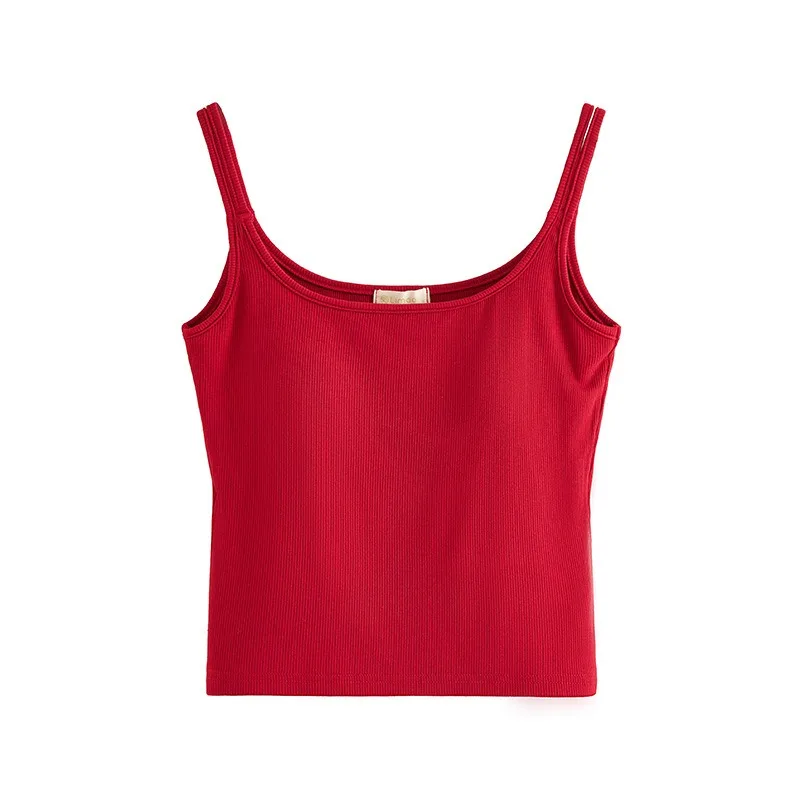 胸保護、Uネックインナー層を備えた純綿製の女性用ワンピース胸クッションキャミソールベスト