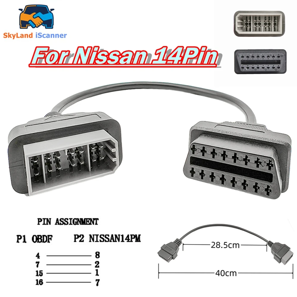 

Latest OBD2 Diagnostic Connector For Nissan 14Pin OBD Diagnostic Cable for Nissan OBDII Adapter Automotive Diagnostic Connector