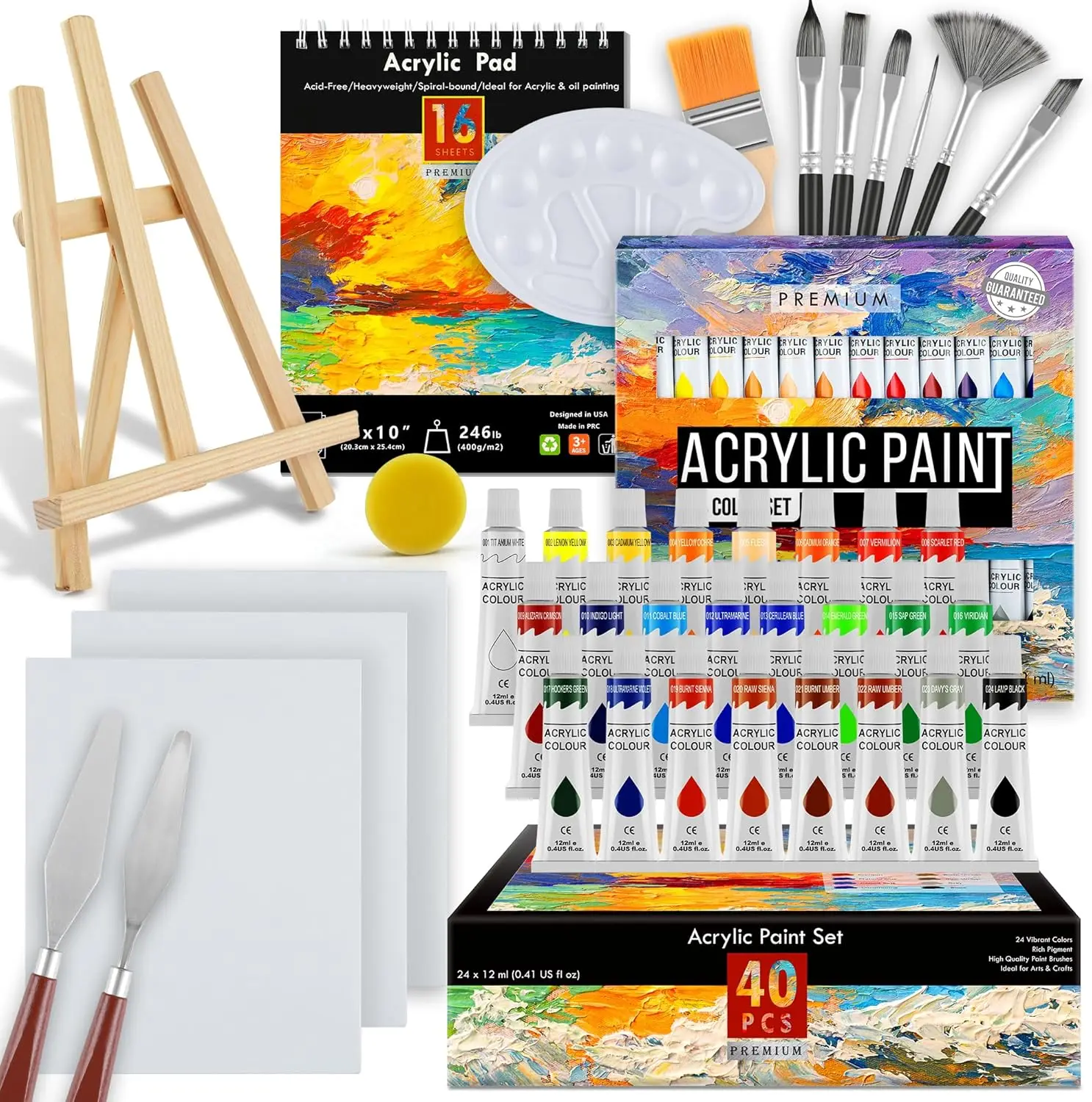 acrylic-paint-set-56-pcspainting-supplies-with-24-acrylic-paint16-sheets-acrylic-padpainting-brushescanvaspaletteeasel