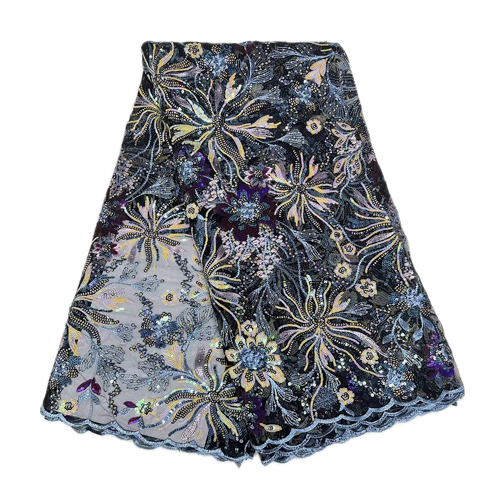 Новейшая горячая распродажа, кружевная ткань с блестками, женская 5-ярдовая кружевная ткань с вышивкой, элегантная ткань с блестками для шитья свадебного платья