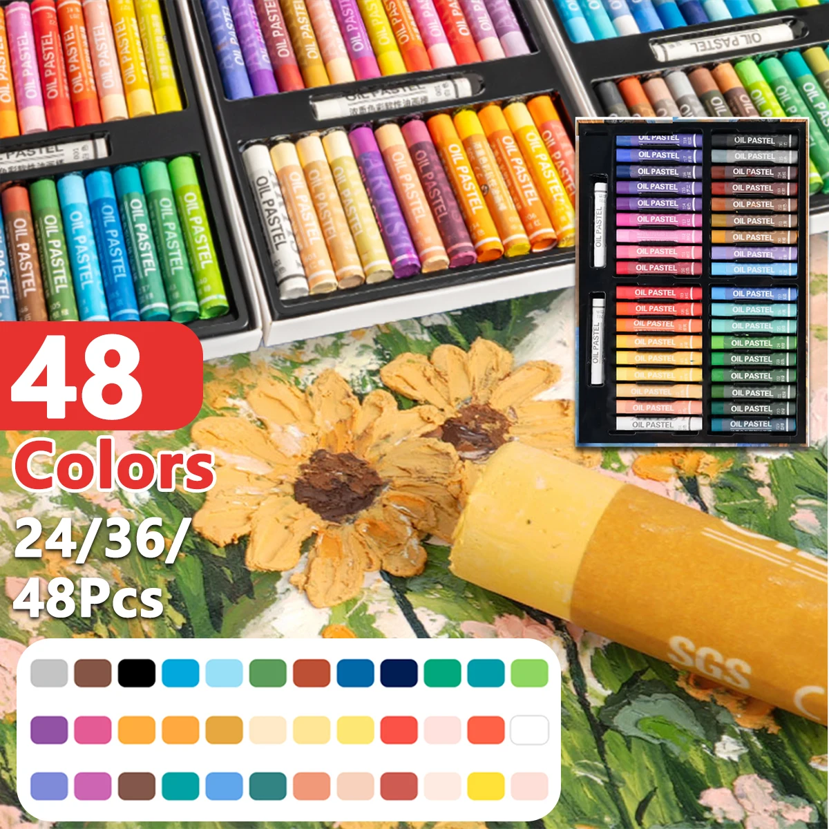 مجموعة ألوان الباستيل الزيتية 24/36/48 أقلام تلوين ناعمة احترافية للفنانين والطلاب المبتدئين رسم جرافيتي مستلزمات مدرسية فنية #1