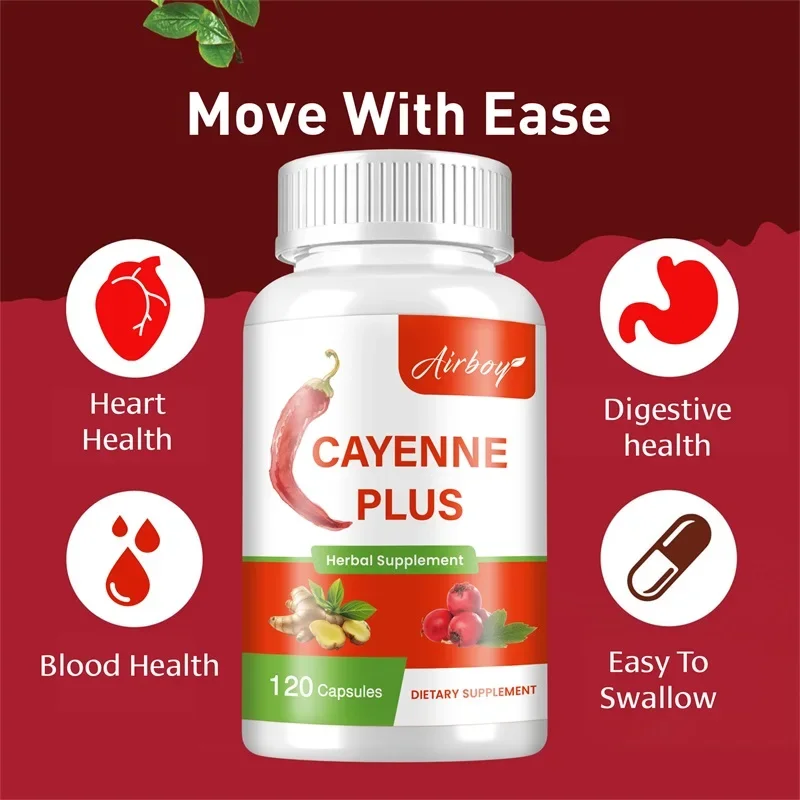 Cayenne Capsules - with Hawthorn Berry, Ginger - Supports Cardiovascular Health and Promotes Blood Circulation