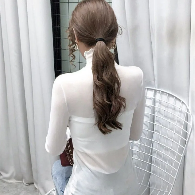 Magliette da donna Maglia 2025 Dolcevita Vestiti Slim Tees Pianura Top femminili Sexy Alta all'ingrosso Vecchie magliette Lusso di alta qualità O