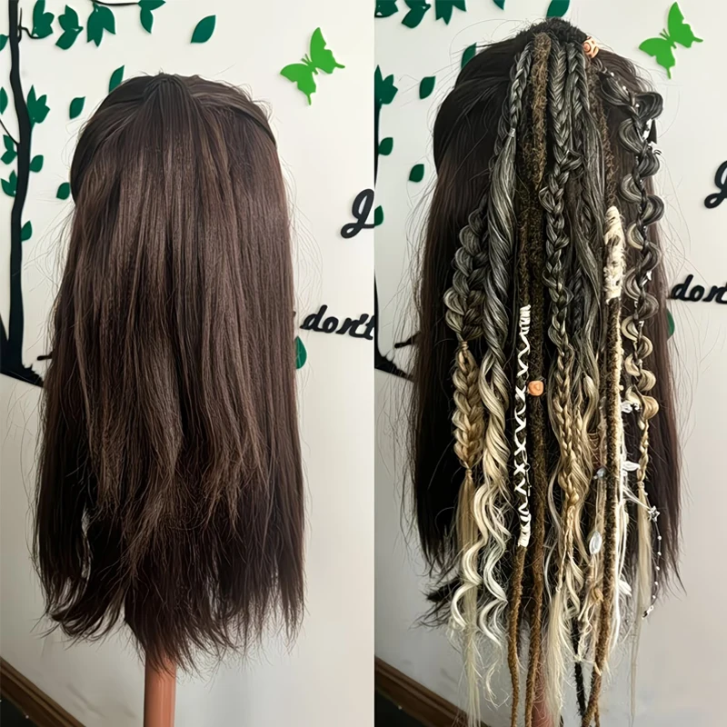 24 Zoll synthetischer Boho-Dread-Pferdeschwanz zum Anklippen, Wikinger-Zopf mit Muschelanhänger-Perlen, Haarverlängerungen für Frauen – Detail 5