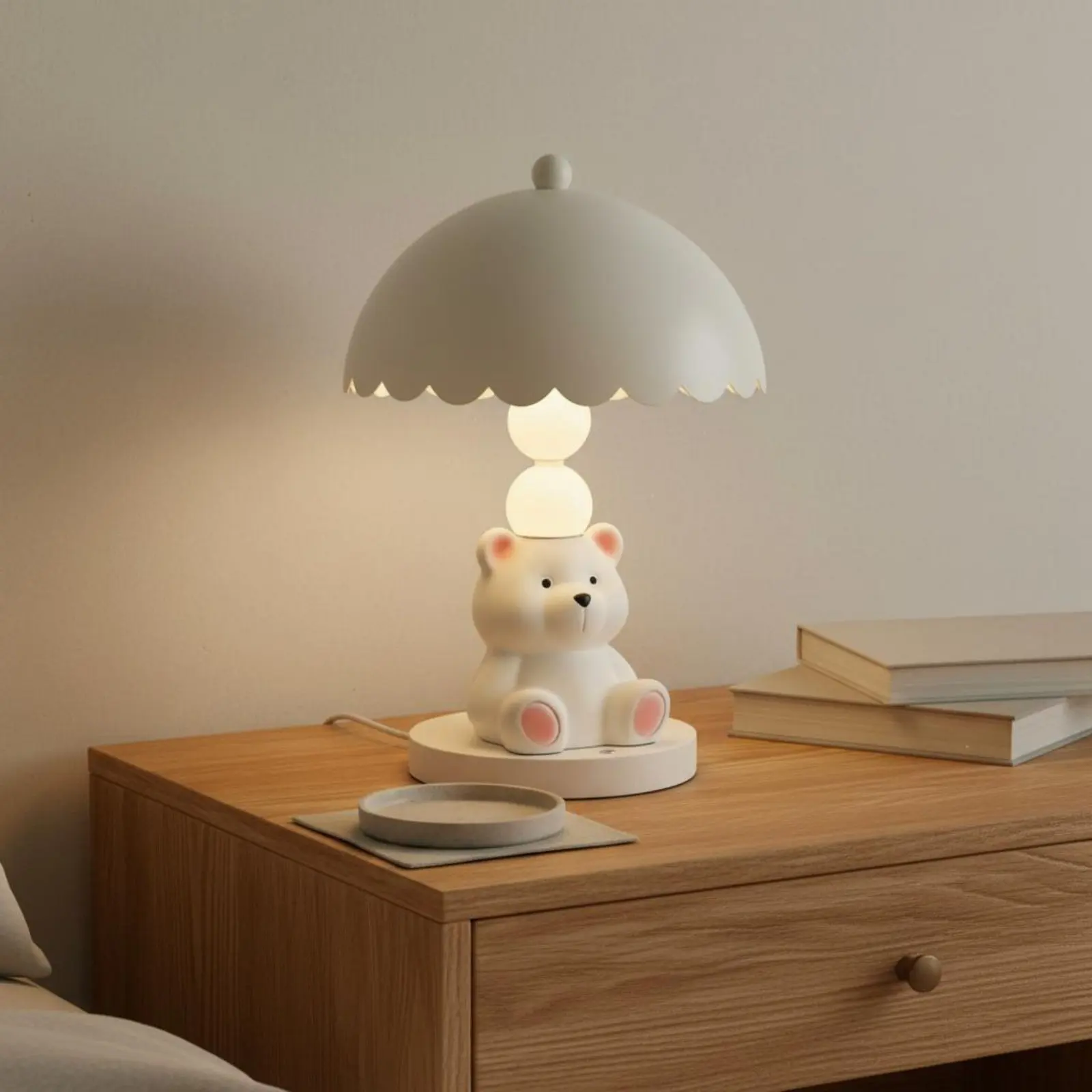 

White Animal Table Lamp Press Control Animal Night Lamp Kids Table Lamp Battery-Powered Indoor Lighting for Nursery