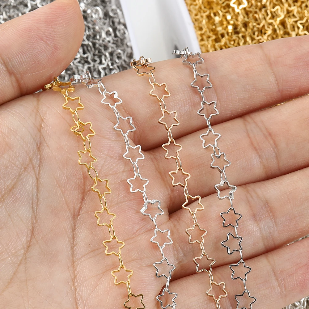 Geen Fade 1Meter Star Ketting Goud Kleur Chain 5Mm Hollow Out Metalen Koperen Kettingen Voor Ketting Sieraden Maken componenten Diy