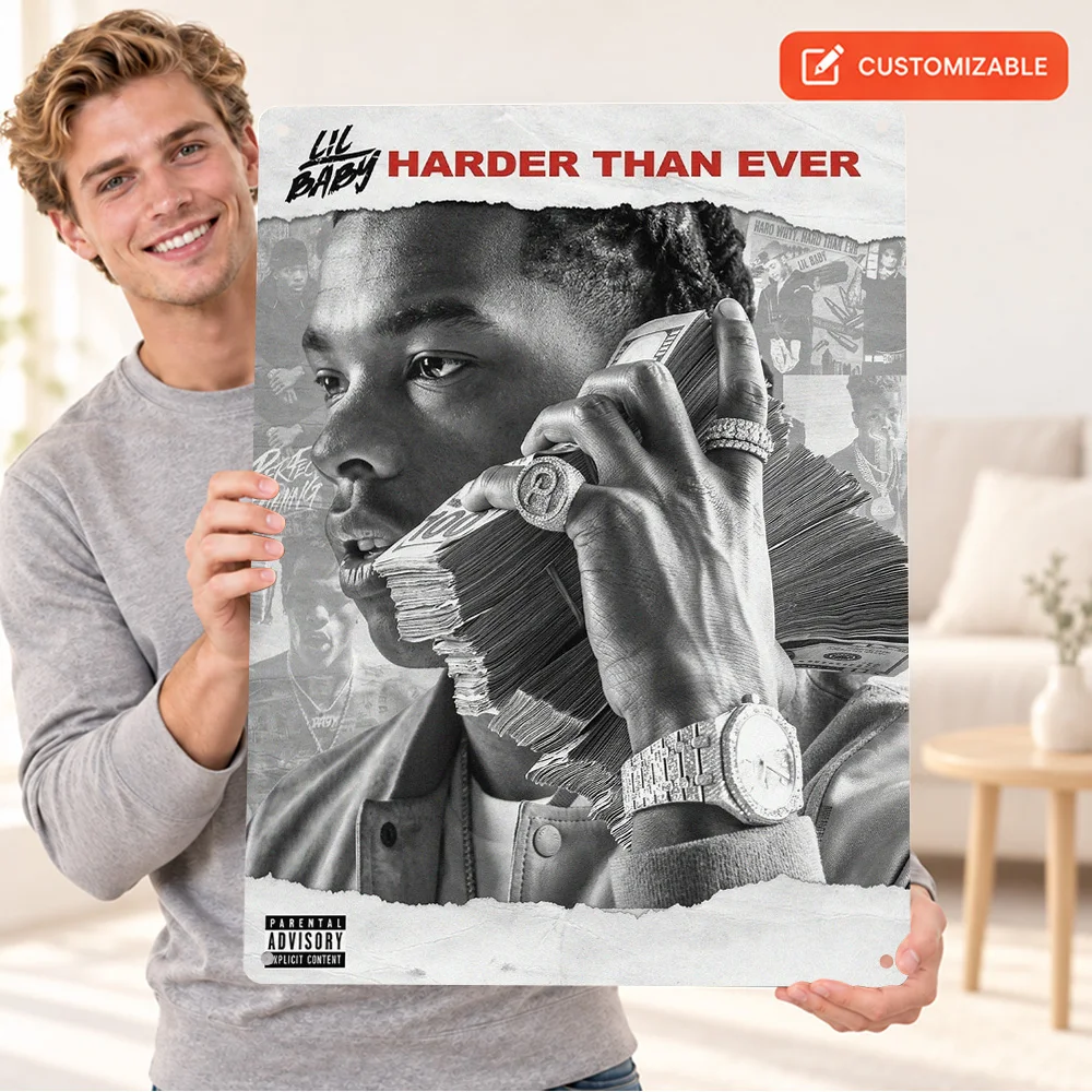 Lil Baby Harder Than Ever Textured Metal Poster Personalized Aluminum Sign Phone Portrait Illustration Wall Art For Music Room