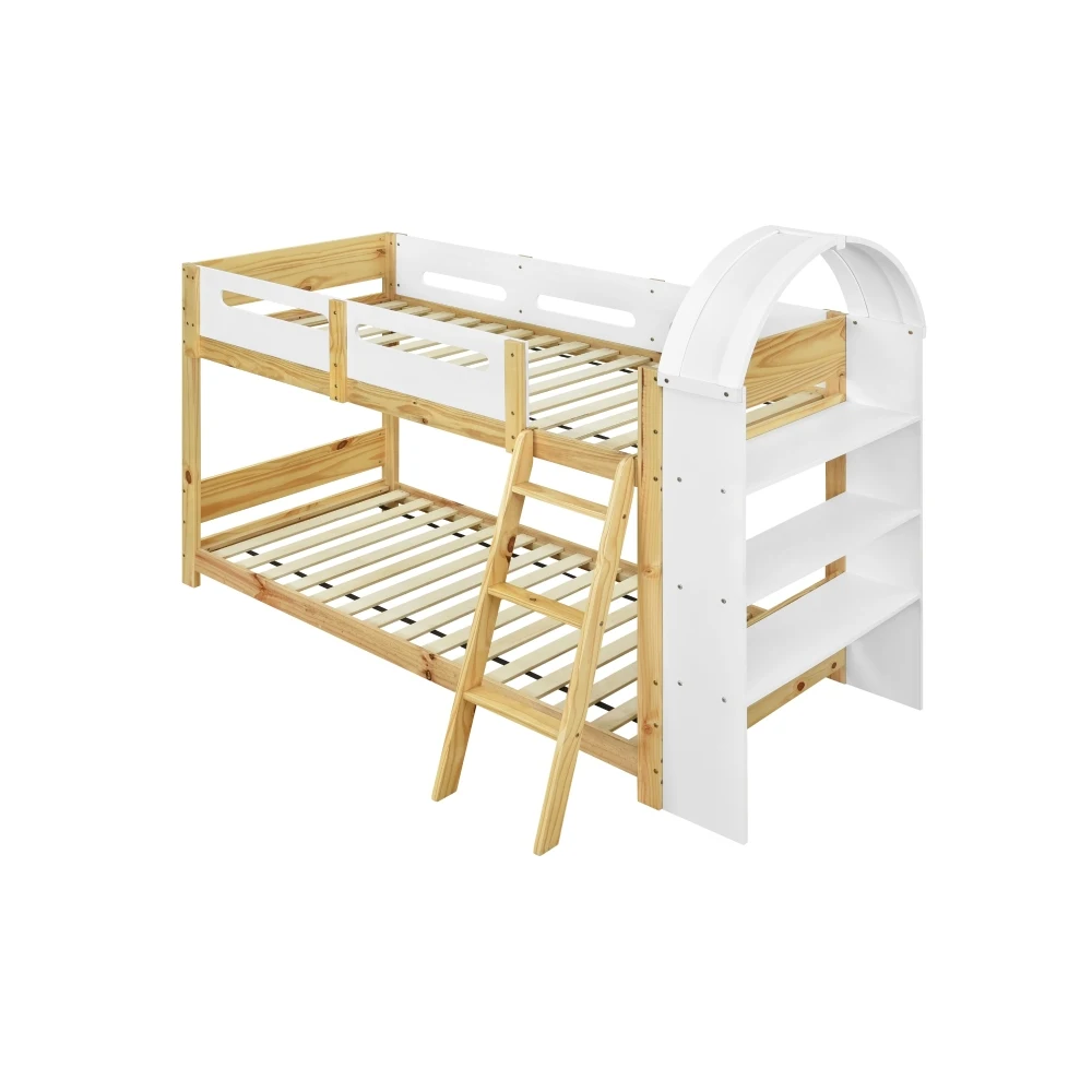 Kinder-Etagenbett mit 3-stufigem Regal, 3-stufiger Leiter und Sicherheitsgitter – stabile Lattenrostkonstruktion, geeignet für Kinderzimmer (ohne Matratze). – Detail 16