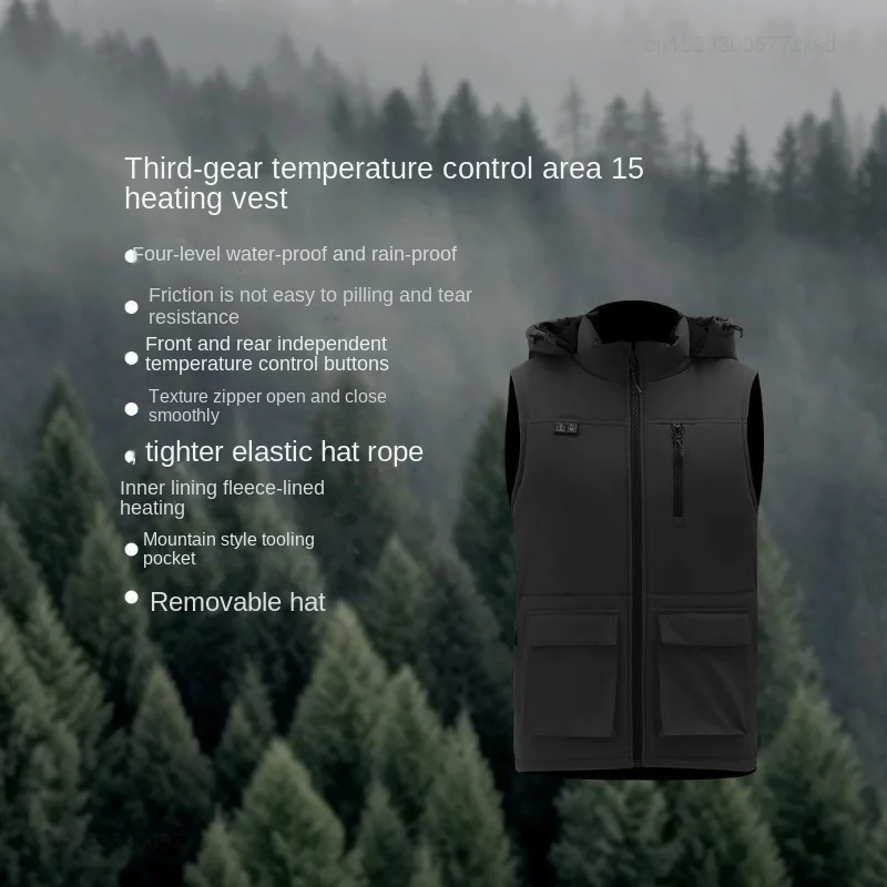 Youpin SKAH 15 Heating Areas Vest Jacket Men Temperature Control Velvet Warm Hooded Men Winter Electric Heated Vest Waistcoat