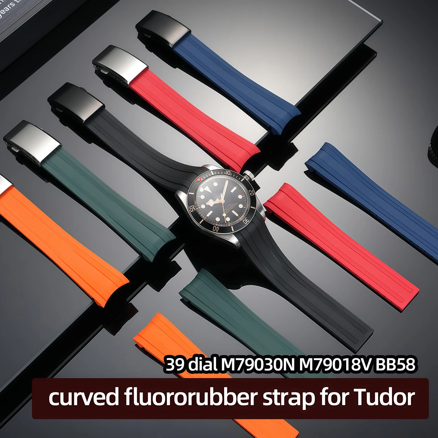 Высококачественный изогнутый ремешок из фторкаучука для Tudor 1958 Biwan 39 циферблат M79030N M79018V BB58 Темно-синий GMT 20 мм Мужской ремешок для часов