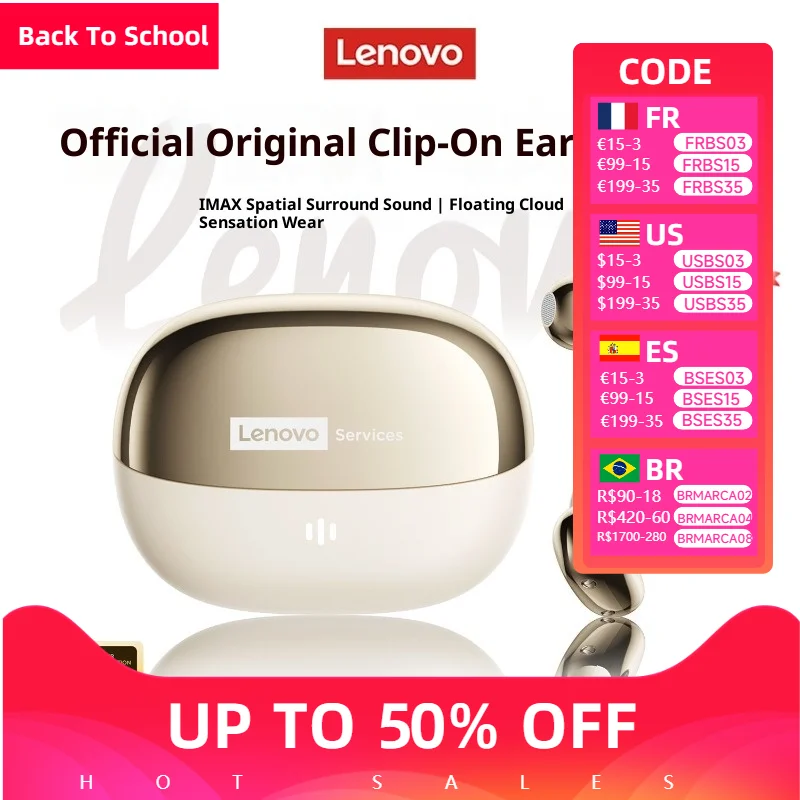 

Оригинальные наушники Lenovo RS103 с зажимом для ушей, беспроводные Bluetooth V6.0, HIFI стерео музыкальные игровые наушники с шумоподавлением, спортивные наушники