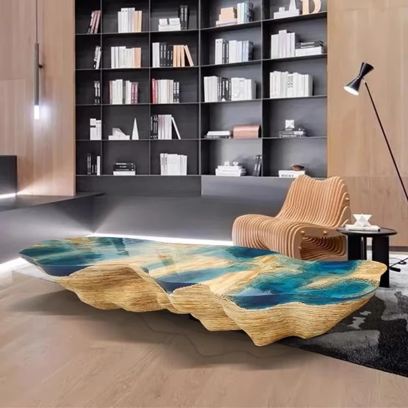 #Large Irregular River Dining Table Epoxy Resin Casting Table Decoration Coffee Table Indoor Home Decoration Wooden Base