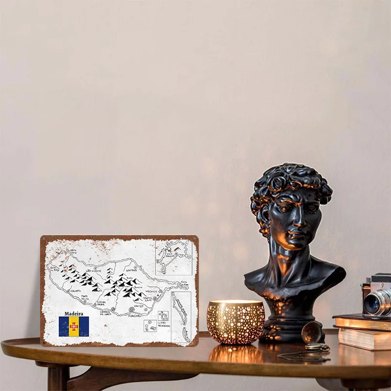 Handdrawn Map of Madeira Poster Customized Wall Art Vintage Metal Signs Retro Tin Plaque for Man Cave Garage Decoration Decor