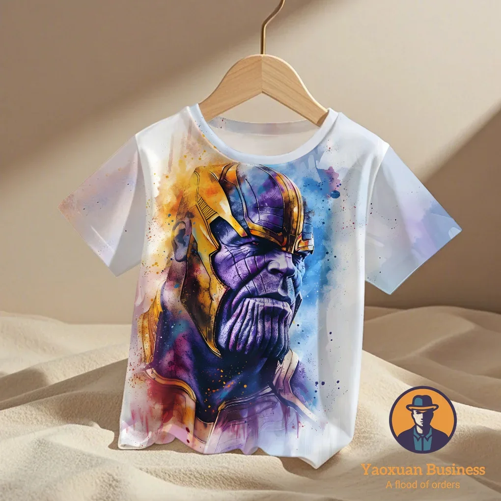 

Лидер продаж 2024, крутая ветрозащитная летняя детская модная футболка с 3D мультяшным принтом «Мстители Танос» для мальчиков и девочек