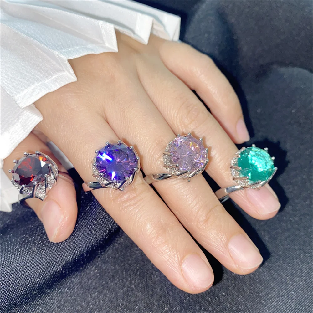 رائعة مبالغ فيها المتضخم مبالغ فيها 10 قيراط الملونة الزركون حلقة مفتوحة للنساء المبهر لوتس المظلة تصميم المجوهرات