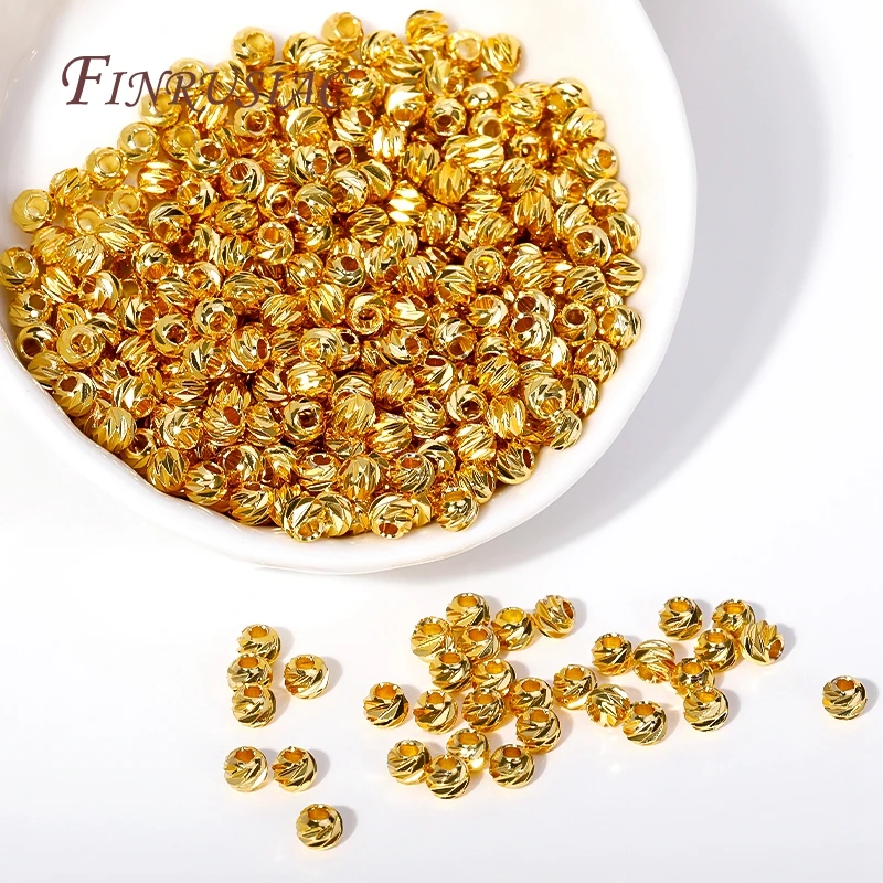 5 Sizes Round Spacer Beads 18K Gold Plated Brass Metal Beads Cut Pattern Separators Beads For DIY Handmade Jewelry Accessories