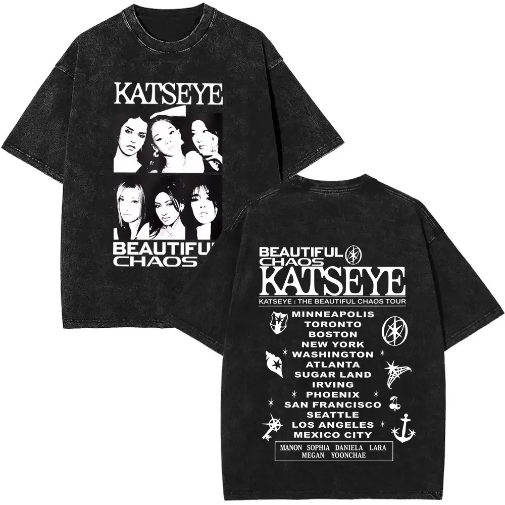 

Washed Vintage Korean Girl Group KATSEYE Beautiful Chaos Tour T-shirt Men Women Casual Cotton T Shirts Unisex Oversized T-shirts