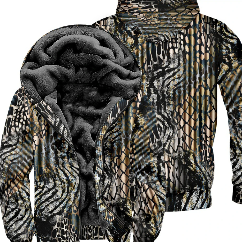 

Zipper Hoodies Cardigans Leopard Snake Animal Fur Print Thick Outdoor Home Wear Fleece Casual Streetwear Men Women Clothing