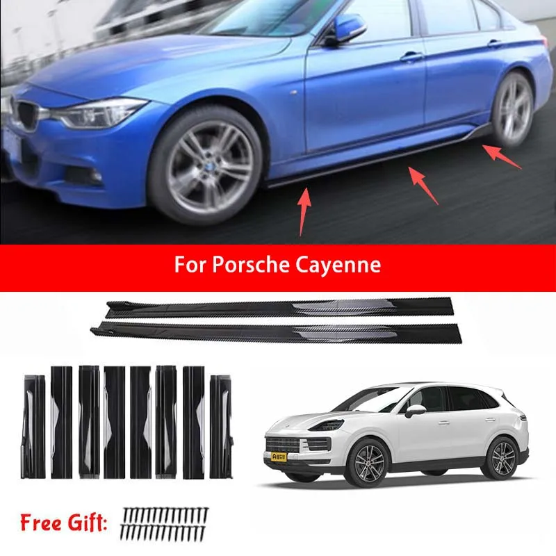 For Porsche Cayenne Car Side Skirt Splitters Extended Side Spoiler Sport Body Kit Bumper Lip Modified Parts 8Pcs