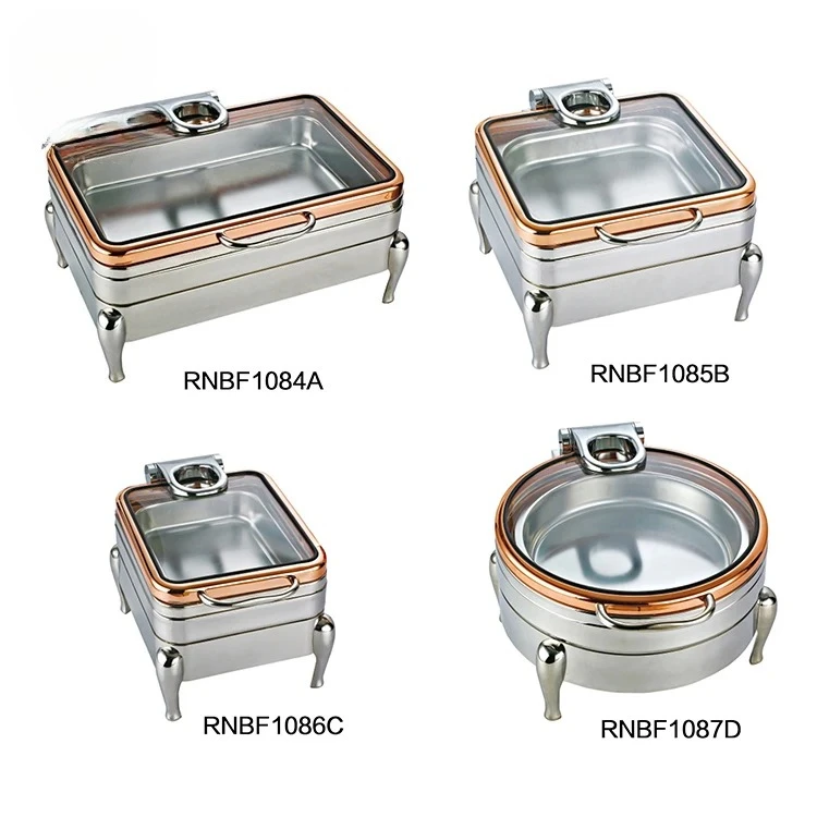 

Restaurant Buffet Set Food Warmer Stainless Steel 304 Chafing Dish With Transparent Glass Lid Catering Chafer Food Warmer
