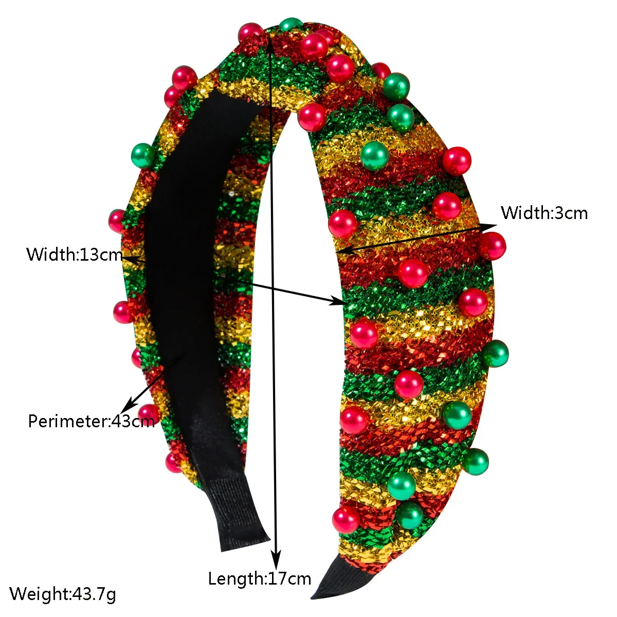 Popular Christmas Fashion Colorblock Striped Inlaid Pearl Shiny Headband Temperament Party Dance Party Hair Accessories