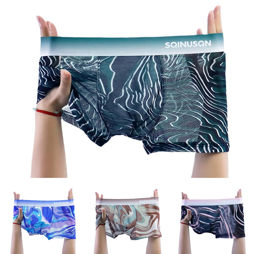 

Men Pouch Boxer Short Breathable Ice Silk Underpants Underwear Comfortable Elastic Boxers Briefs Transparent