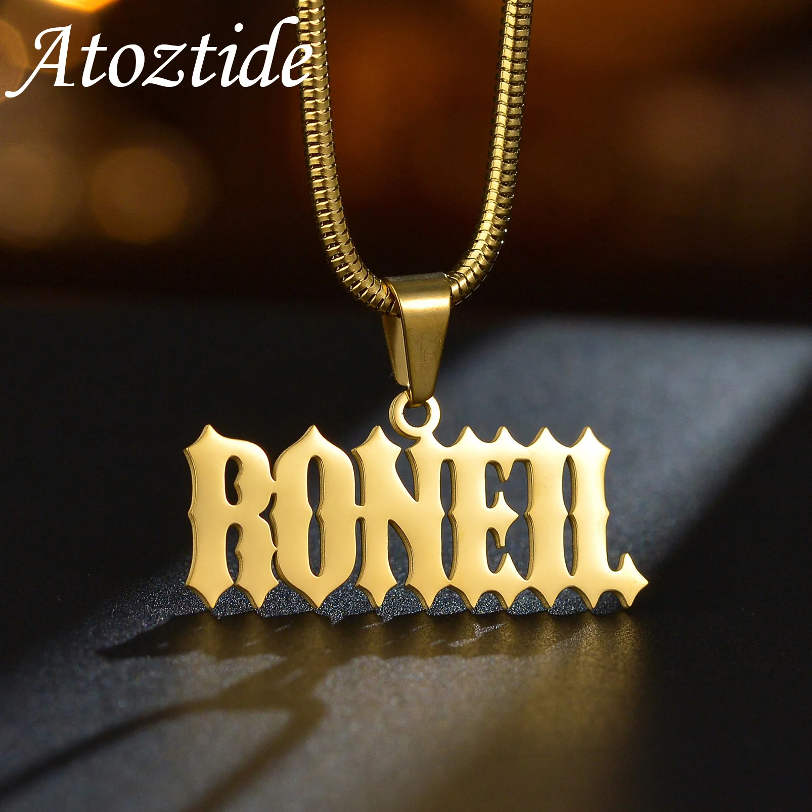 Atoztide Personalized Custom Name Necklace for Men Women Stainless Steel Detachable Pendant Cuban Chain Birthday Jewelry Gift