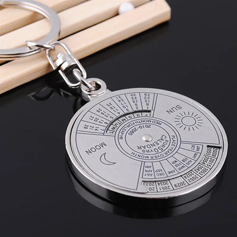 Silver Color 50 Years Super Perpetual Calendar Keychain Fashion Astrology Party Key Chains Holder Car Bag Keyring Gifts