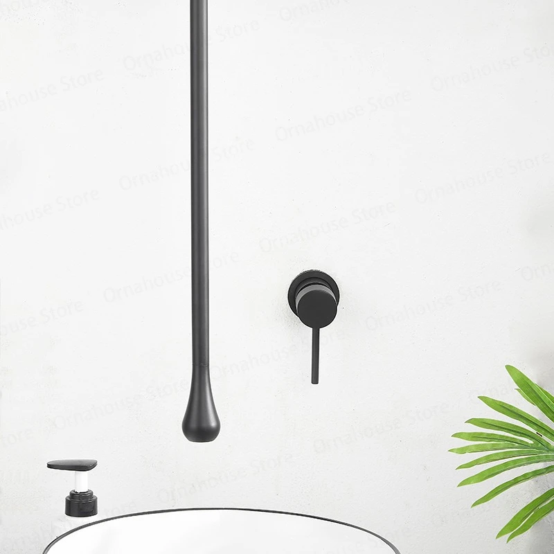 Creative and Personalized Ceiling Faucet with Droplet Shaped Hot and Cold Water Faucet All Copper Wall Mounted Basin Faucet