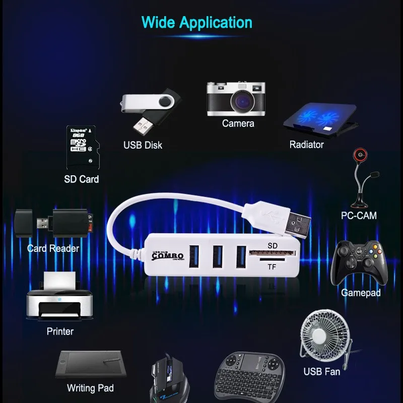 USB Combo Hub Multi USB 2.0 Hub High Speed 3 Ports Splitter with TF SD Card Reader 5 in 1 For PC Laptop Computer Accessories HUB