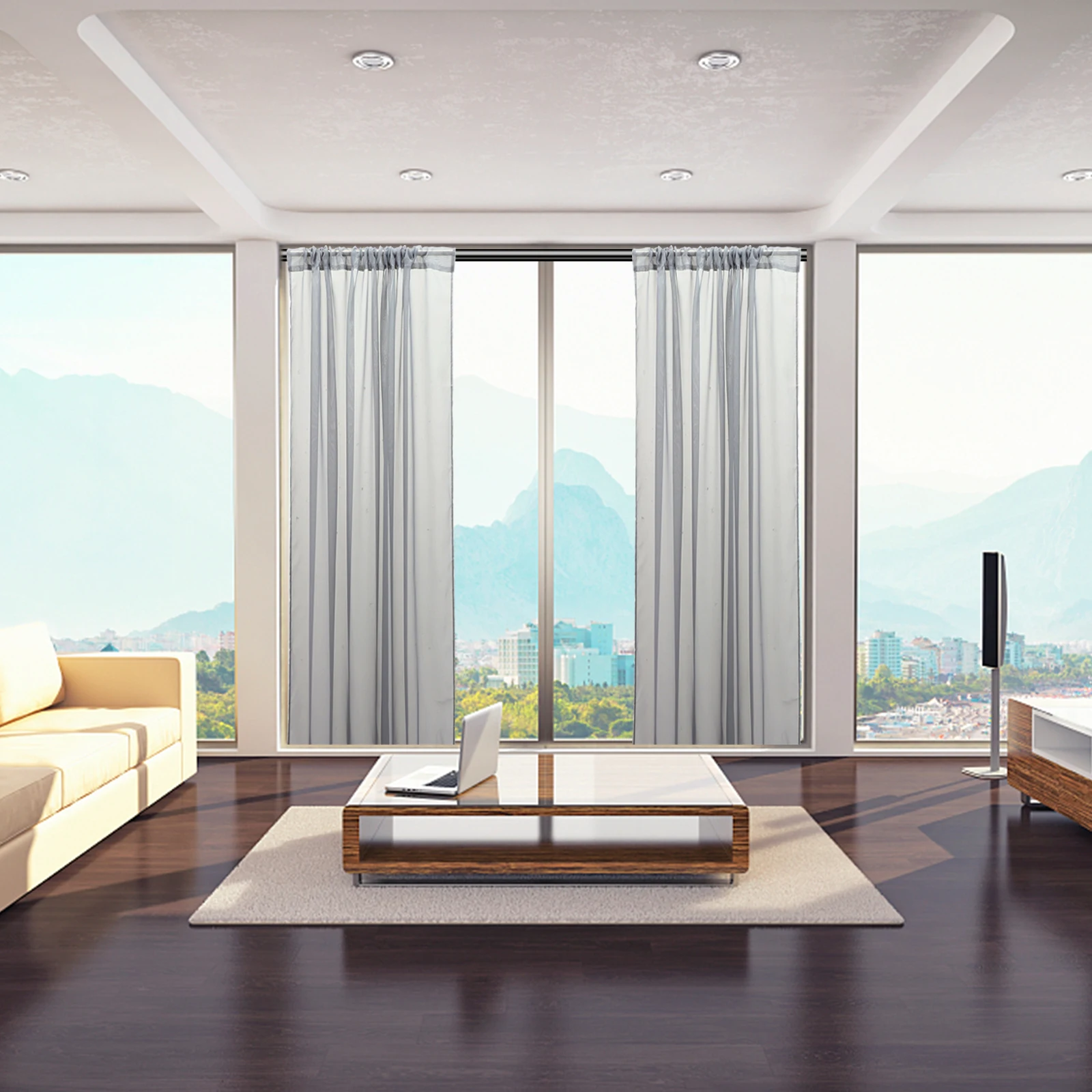 

2pcs Window Curtains Sheer Gauze for Living Room Bedroom Grey Modern Neutral Polyester Privacy Home Decoration Door
