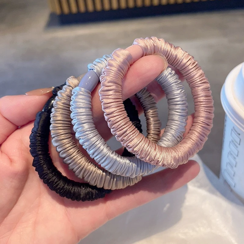 

2PCS Fashion Elastic Silk Scrunchie For Women Solid Color Satin Hair Rubber Bands Girls Black Silk Hair Tie White