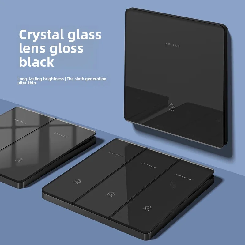 SHINEKNOT Ultra Thin 86 Type 5.8mm Mirror Glass Switch Panel Household Concealed Black Crystal Glass Switch