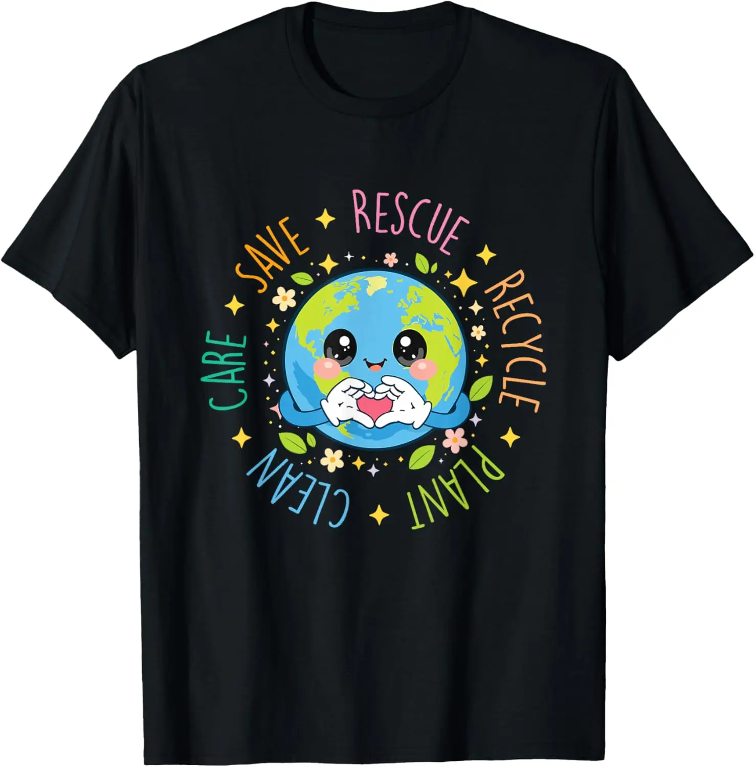 Save Rescue Recycle Plant Clean Care - Climate Earth Day T-Shirt 100% Cotton Trendy Y2K Short-Sleeve Tee – Soft, Quick-Drying, & Moisture-Wicking; Ideal for Sports or Casual Wear; Great Gift for Christmas or Halloween. Environmental.