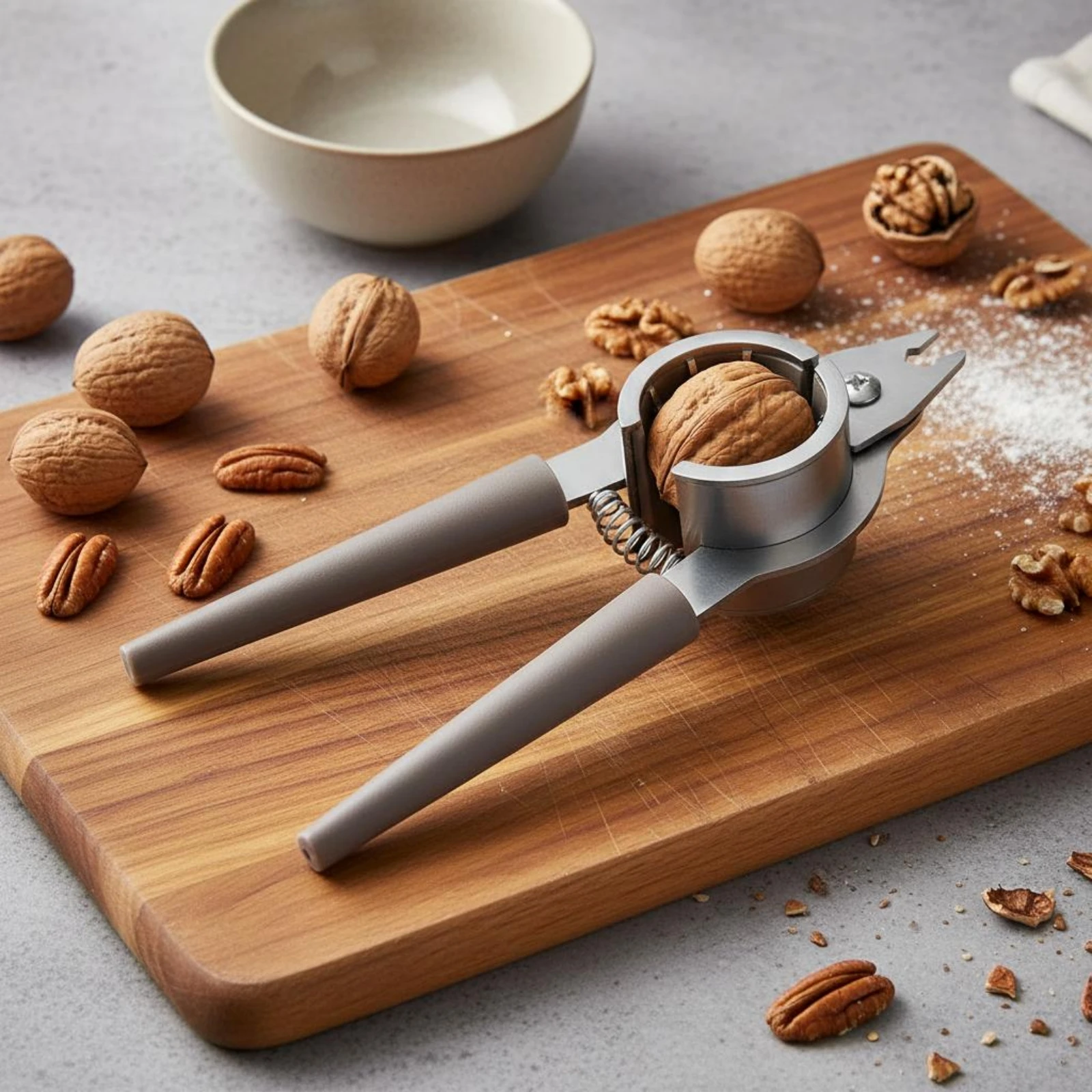 Picture 3: Coil-Assisted-Loaded Nutcracker Circular Cracking Head Nutcracker Plier Kitchen Tool Ribbed Grip Dining Accessory Long Handle