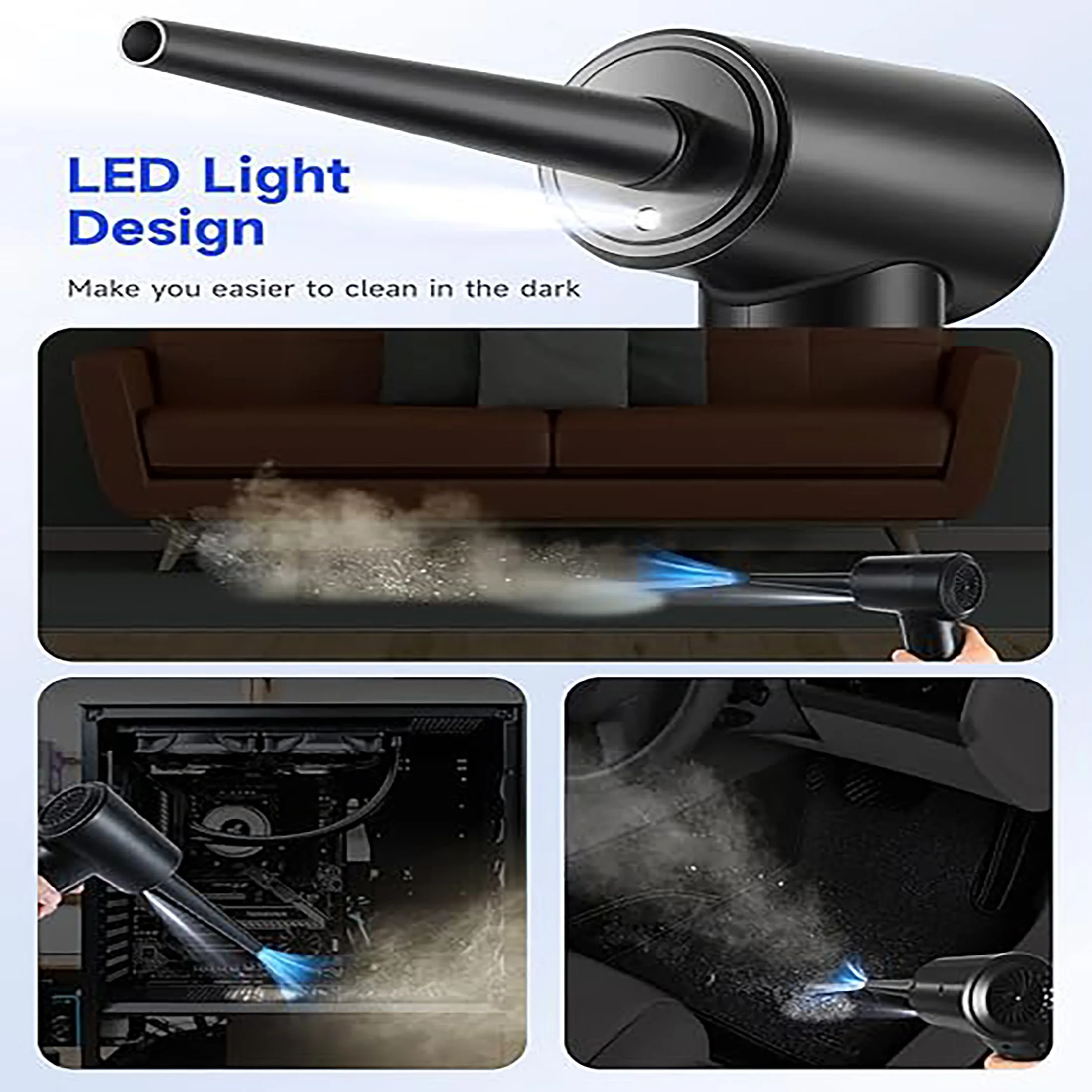 1pcWireless Air Duster Adjustable 3 Speed with Fast Charging and LED Light for Cleaning Keyboards, Car Interiors, Air Condition