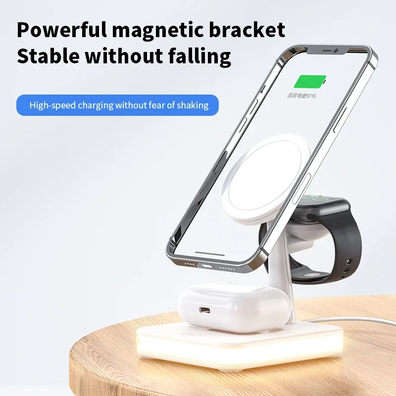 25W Magnetische Draadloze Oplader Standaard Voor Iphone 12 13 14 15 Pro Max Airpods Apple Watch 8 7 6 5 3 In 1 Snellaadstation