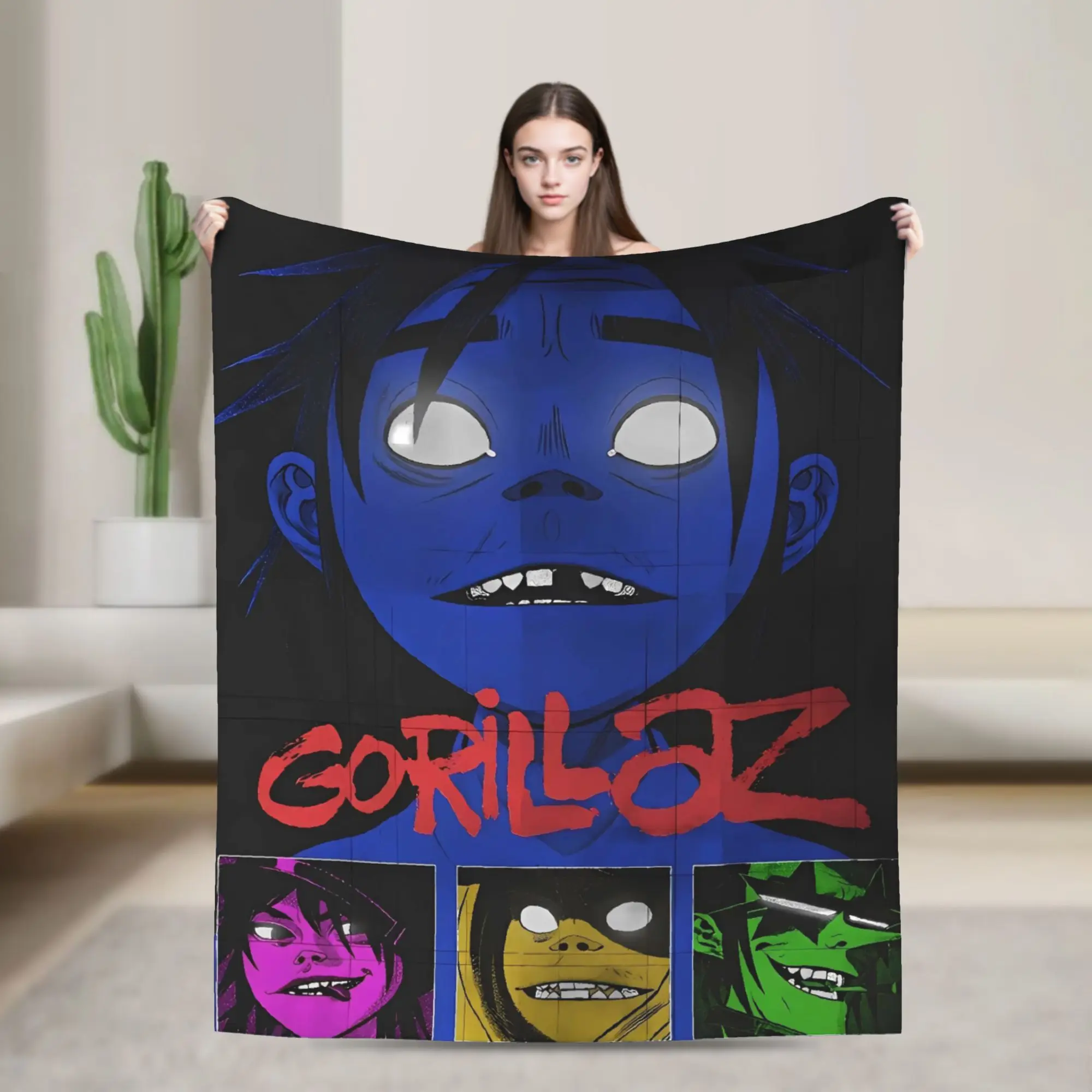 

Music Band G-gorillazs Blanket Warm Soft Funny Plush Throw Blanket For Bedroom Travel Flannel Bedspread Bed Cover