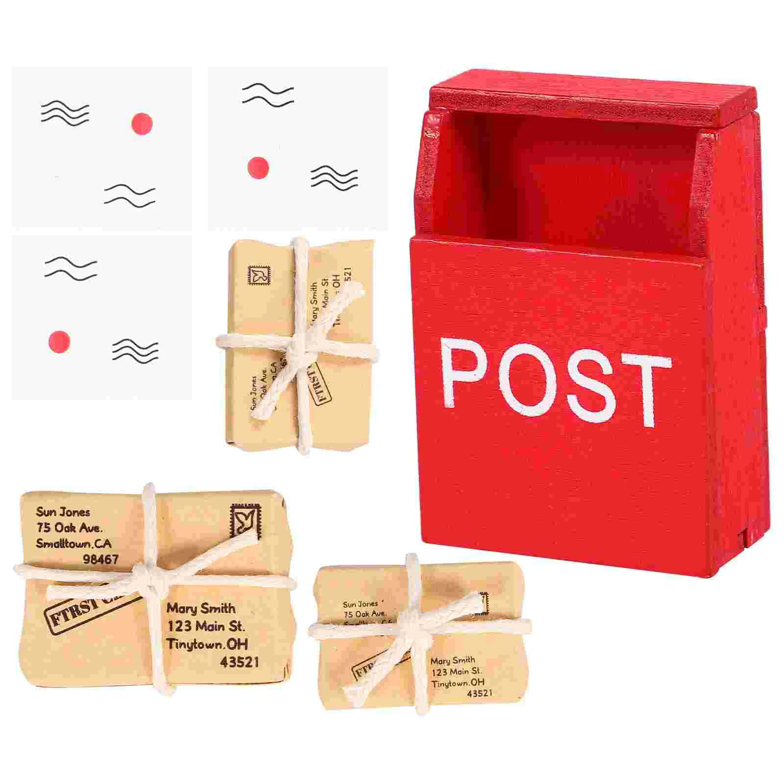 

1 Set Miniature House Mailbox Smooth Wood Paper Construction Postcards Decoration Realistic Detailed Mini Letter Box Toy