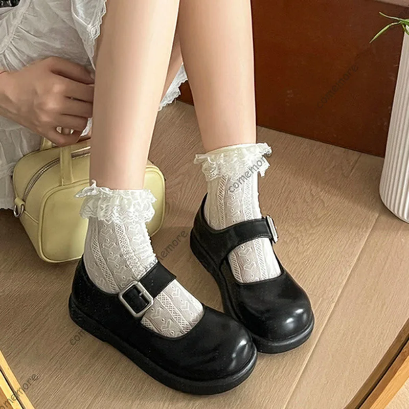 Comemore ريترو أسود جولة تو حذاء مسطح للنساء ربيع الخريف عادية تنوعا ماري جين أحذية حزام مشبك المرأة المتسكعون #4