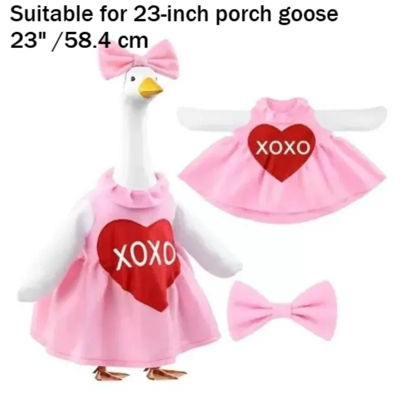 New 23 Inch Porch Goose Valentine Day Cloth Costume Pink Red Heart Design With Balloon Accessory Garden Decor without goose