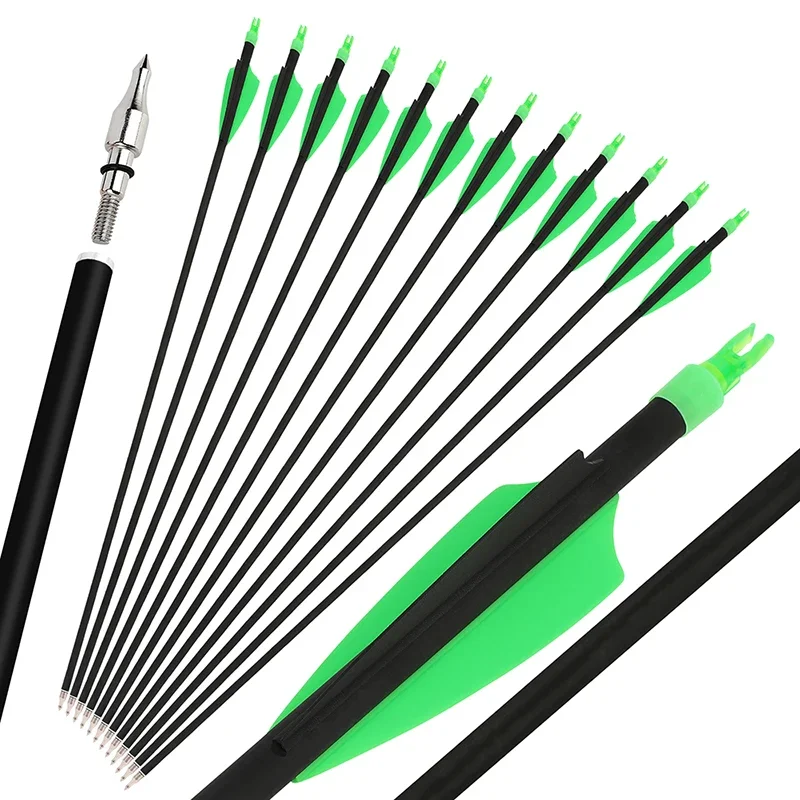 

6/12pcs Mix Carbon Arrow Spine500 ID6.2mm Shooting Arrows with 3'' Rubber Feather 100Grain Arrowhead for Bow Hunting Accessories