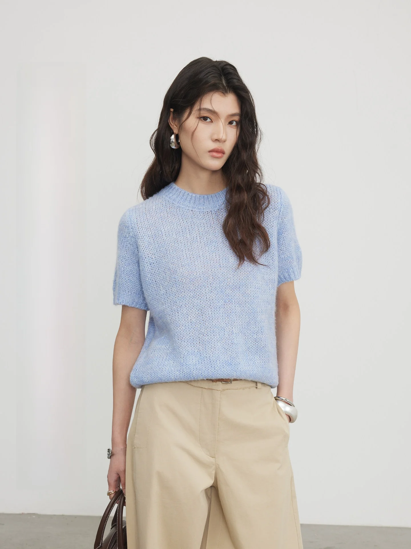 

KEARA Korean Style Short Sleeve Knitted Wool Sweater Women's Spring White Enhancing Minimalist Design Sensation Top